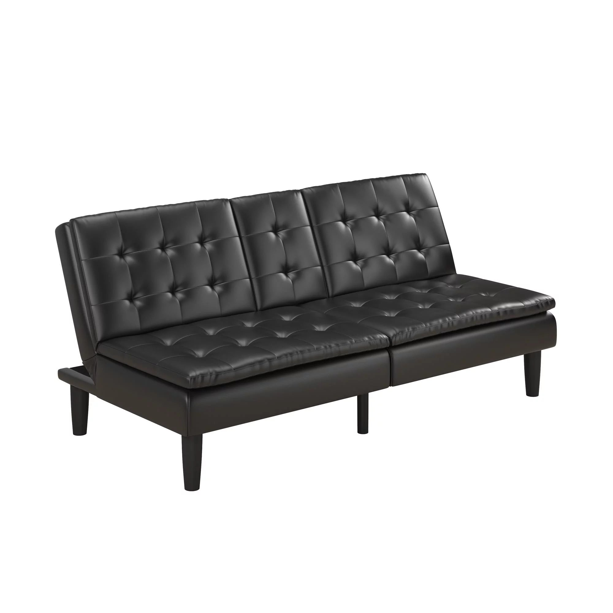 Memory Foam Futon with Cupholder and USB Black Faux Leather k7