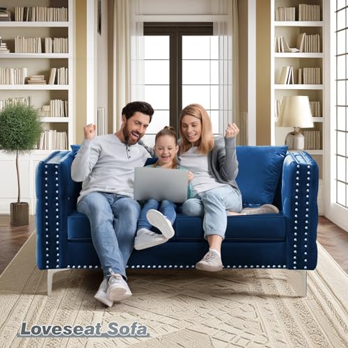 Velvet Loveseat Sofa for Living Room 59 Inch Modern Upholstered Cloud Couch a7