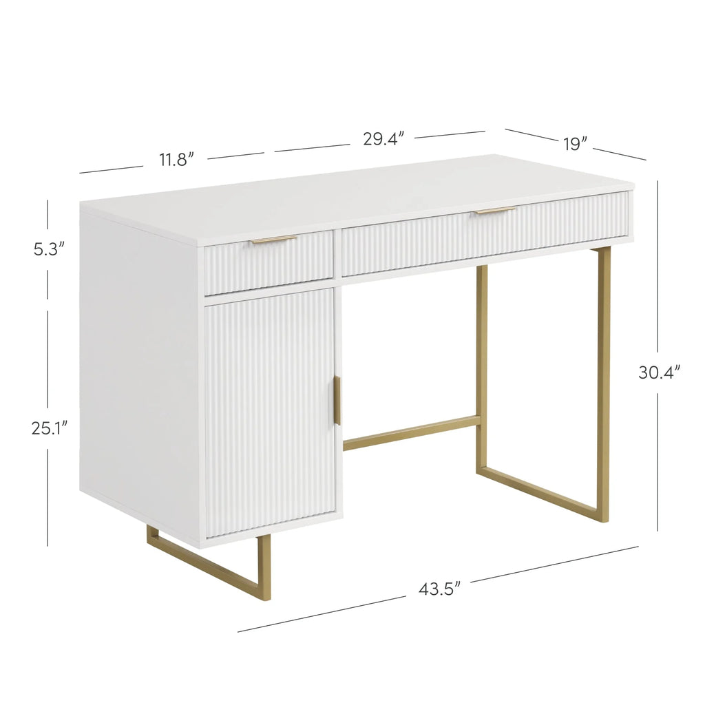 White Modern Computer Desk with Drawers and Cabinet Storage a7k