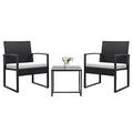 Devoko 3 Piece Patio Set, Outdoor Furniture Set Wicker Patio Conversation Sets Clearance Rattan Table and Chairs Set with Coffee Table and Cushion for Balcony Porch Bistro (White)