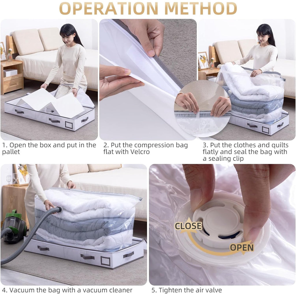 Under Bed Vacuum Seal Storage Bags for Blankets, Foldable Large Capacity White 7k