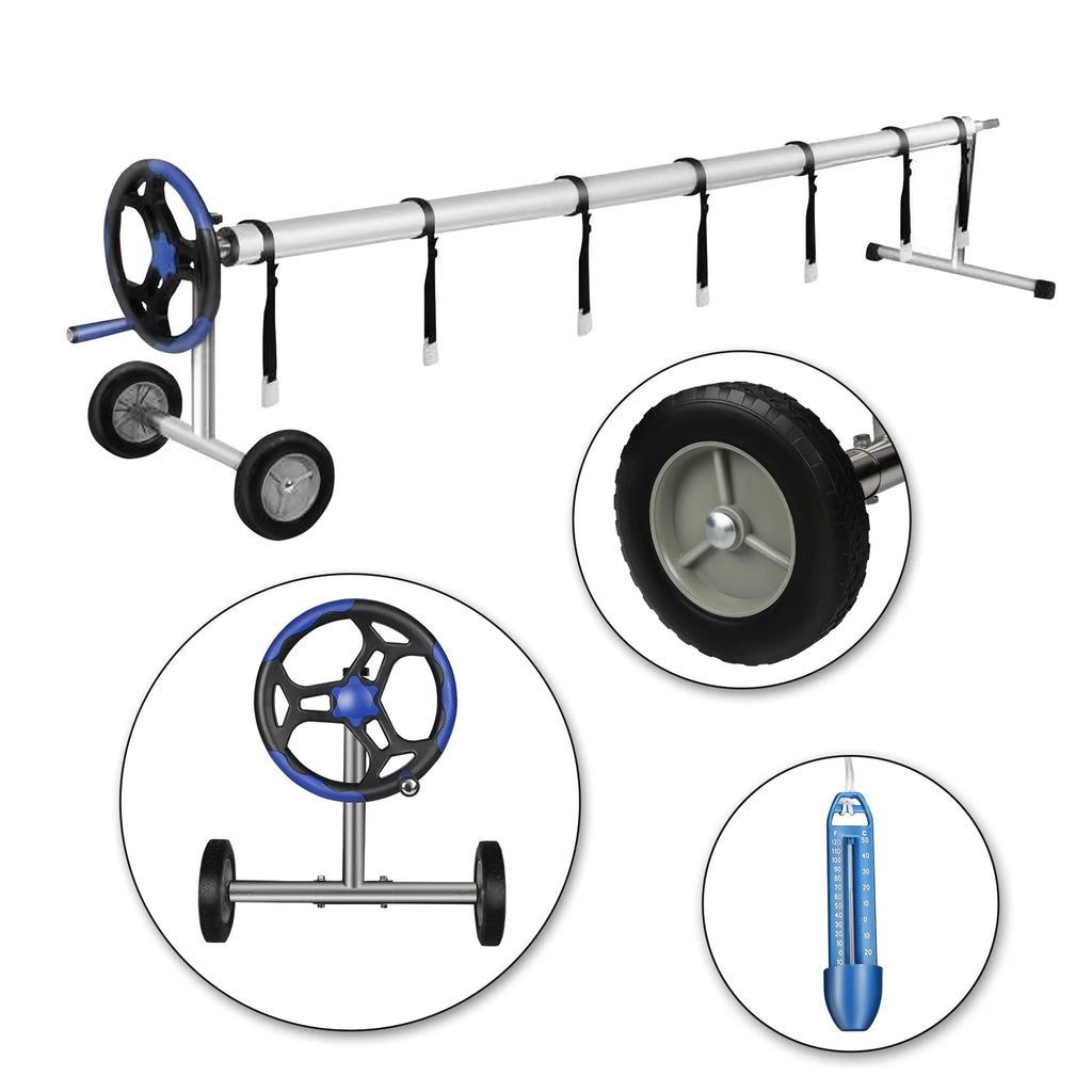 Pool Cover Reel Set Aluminum Inground Solar Blanket Roller Blue a7