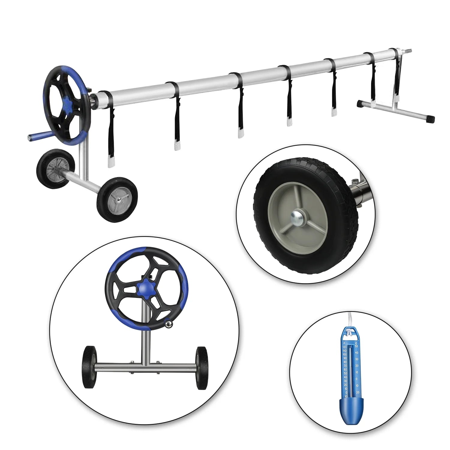 Pool Cover Reel Set Aluminum Inground Solar Blanket Roller Blue a7