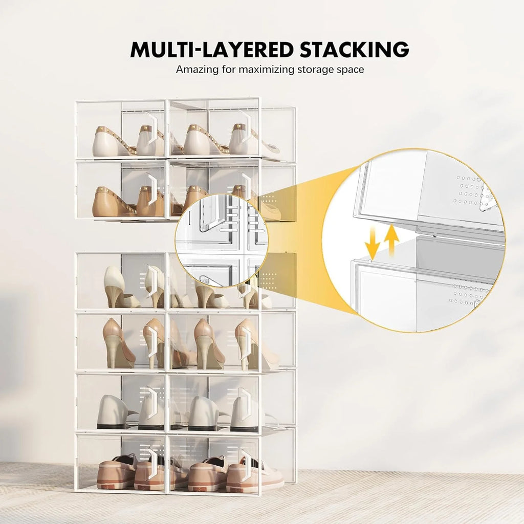 Shoe Storage Box 12 Pack Stackable Breathable k7