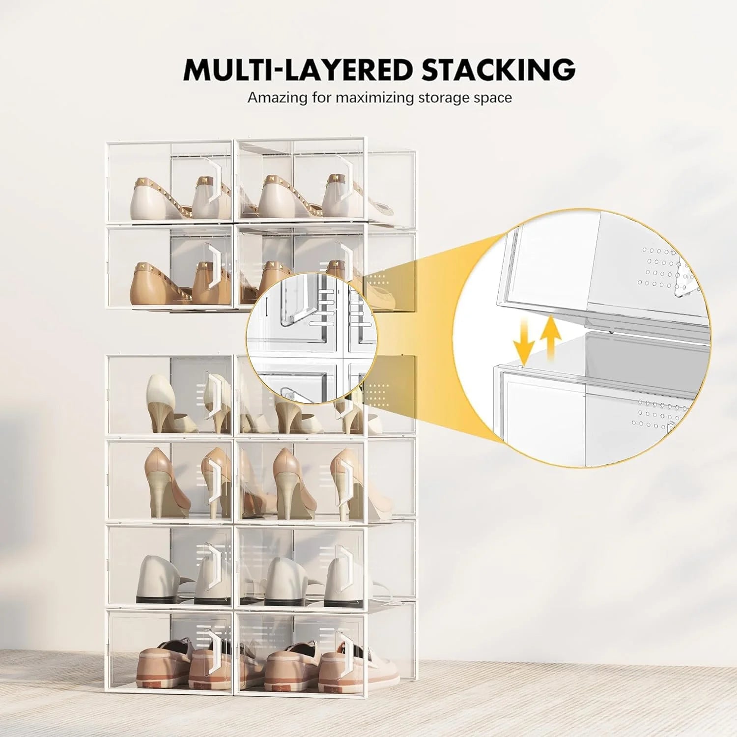 Shoe Storage Box 12 Pack Stackable Breathable k7