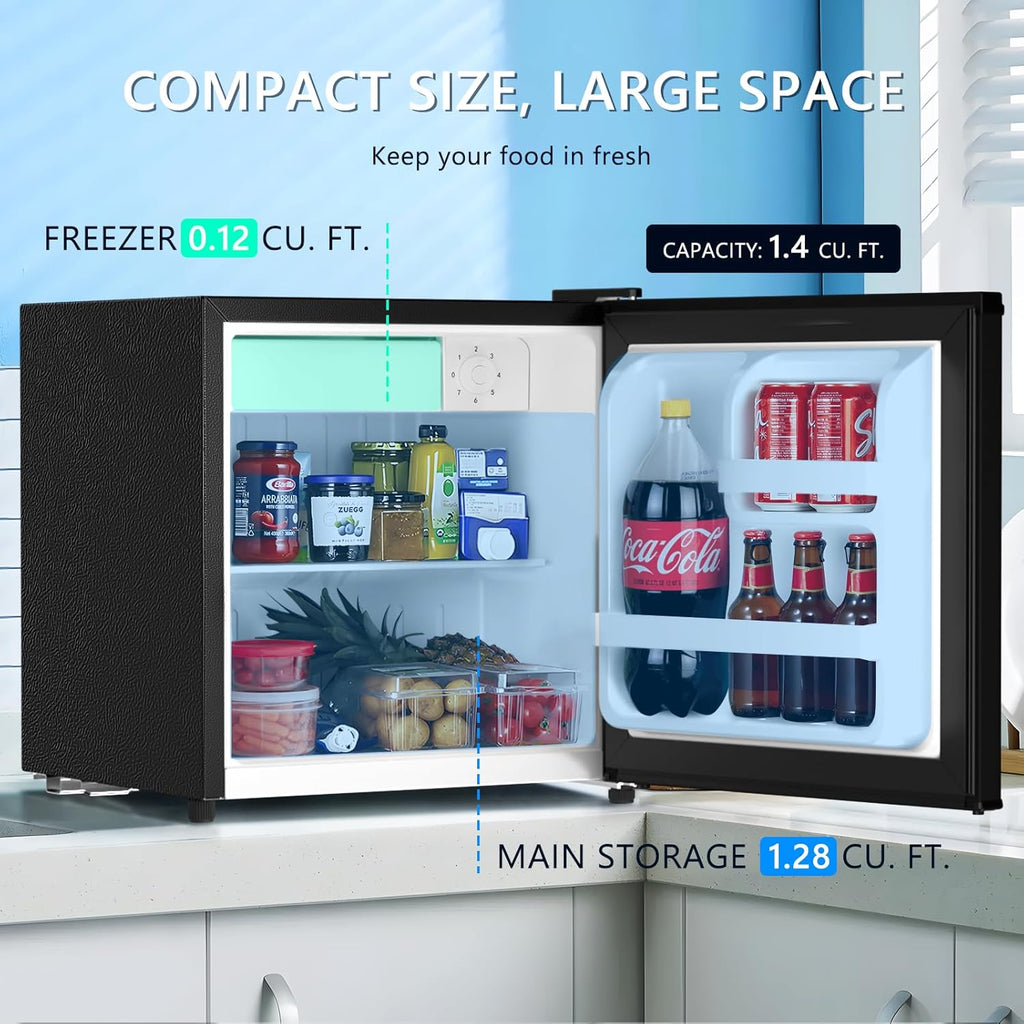 Mini Fridge with Freezer 1.4 Cu Ft Compact Dorm Refrigerator Black a7
