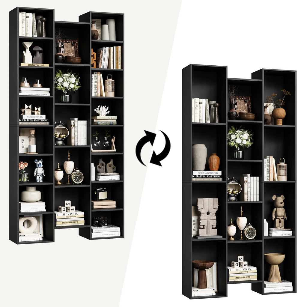 Bookcase with Adjustable Shelves, Triple Width Storage Rack, Black k7m