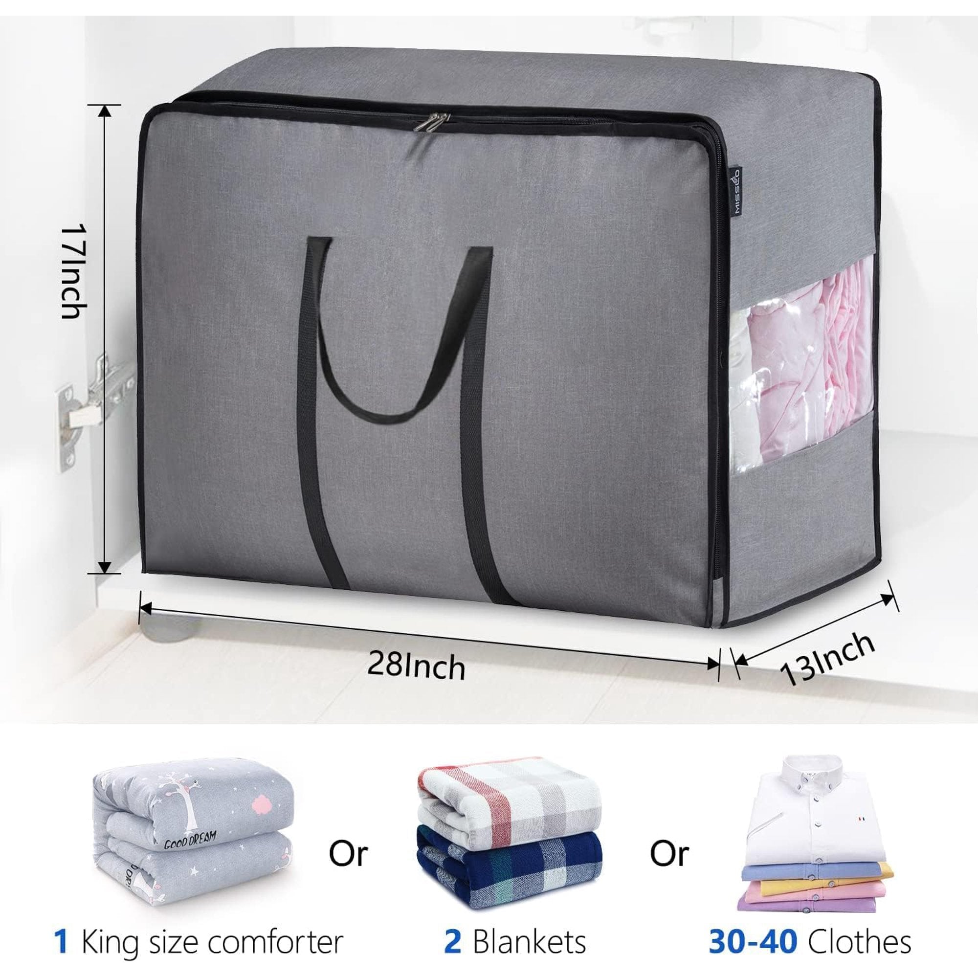 Thick Oversize Storage Bag Folding Organizer Under Bed Carrying Grey k7