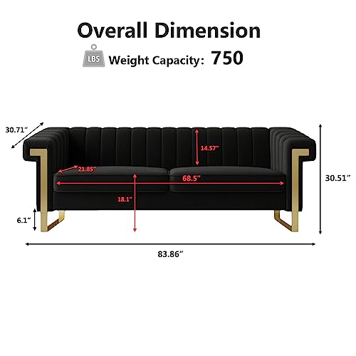 Modern Velvet 3-Seater Tufted Sofa Solid Wood Frame a7