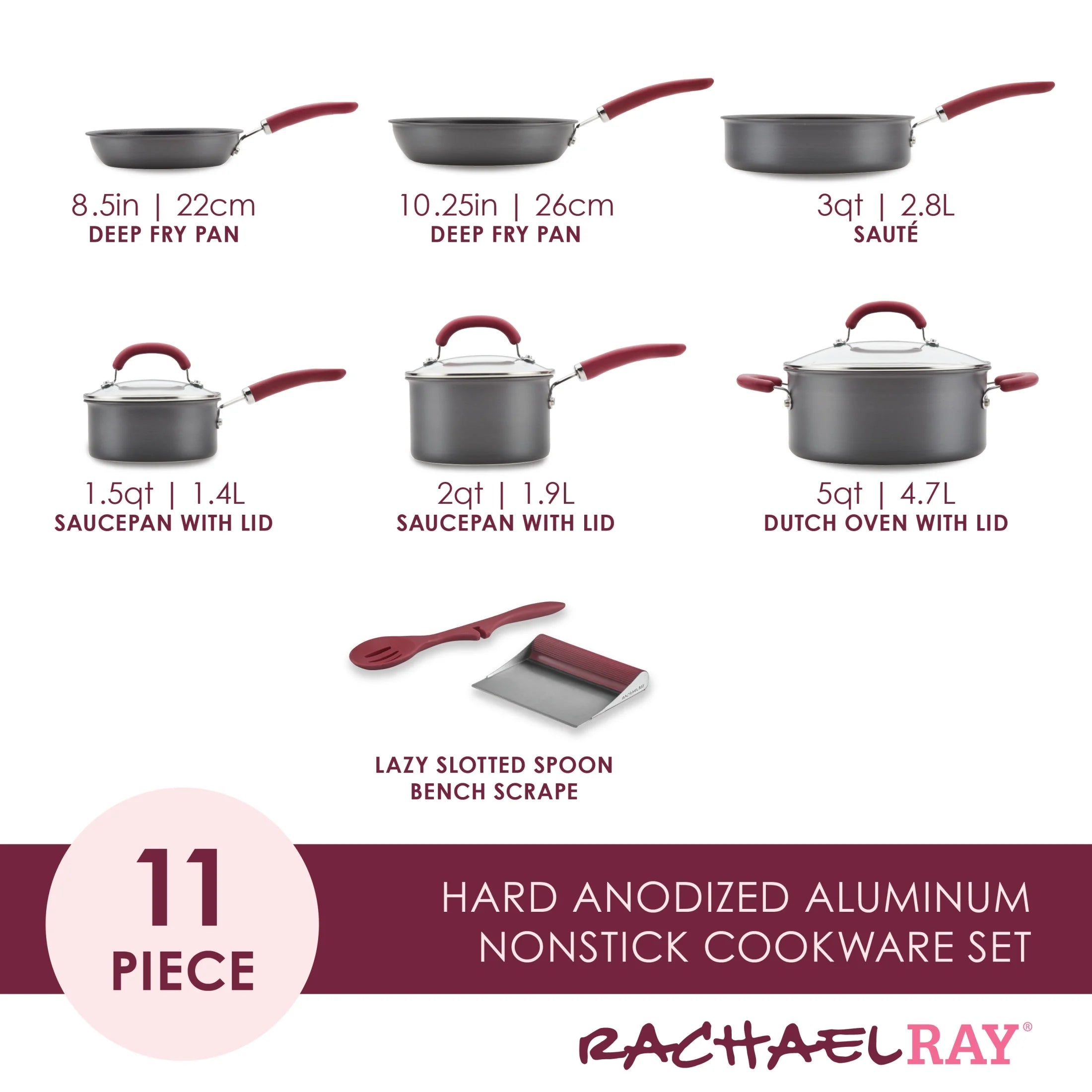Nonstick Pots and Pans Set 11 Piece Burgundy a7