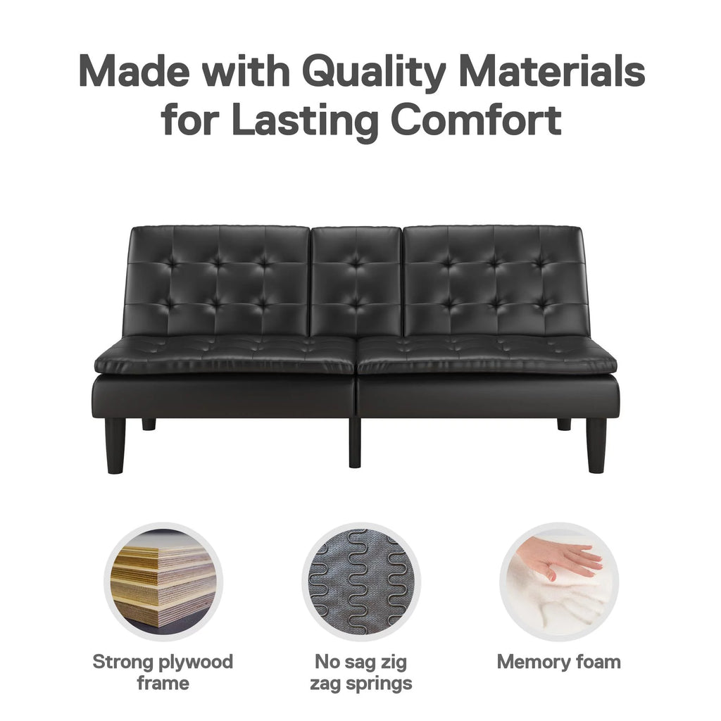Memory Foam Futon with Cupholder and USB Black Faux Leather k7