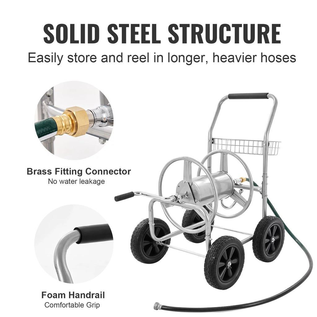 Metal Hose Reel Cart with Wheels, 250ft Capacity a7