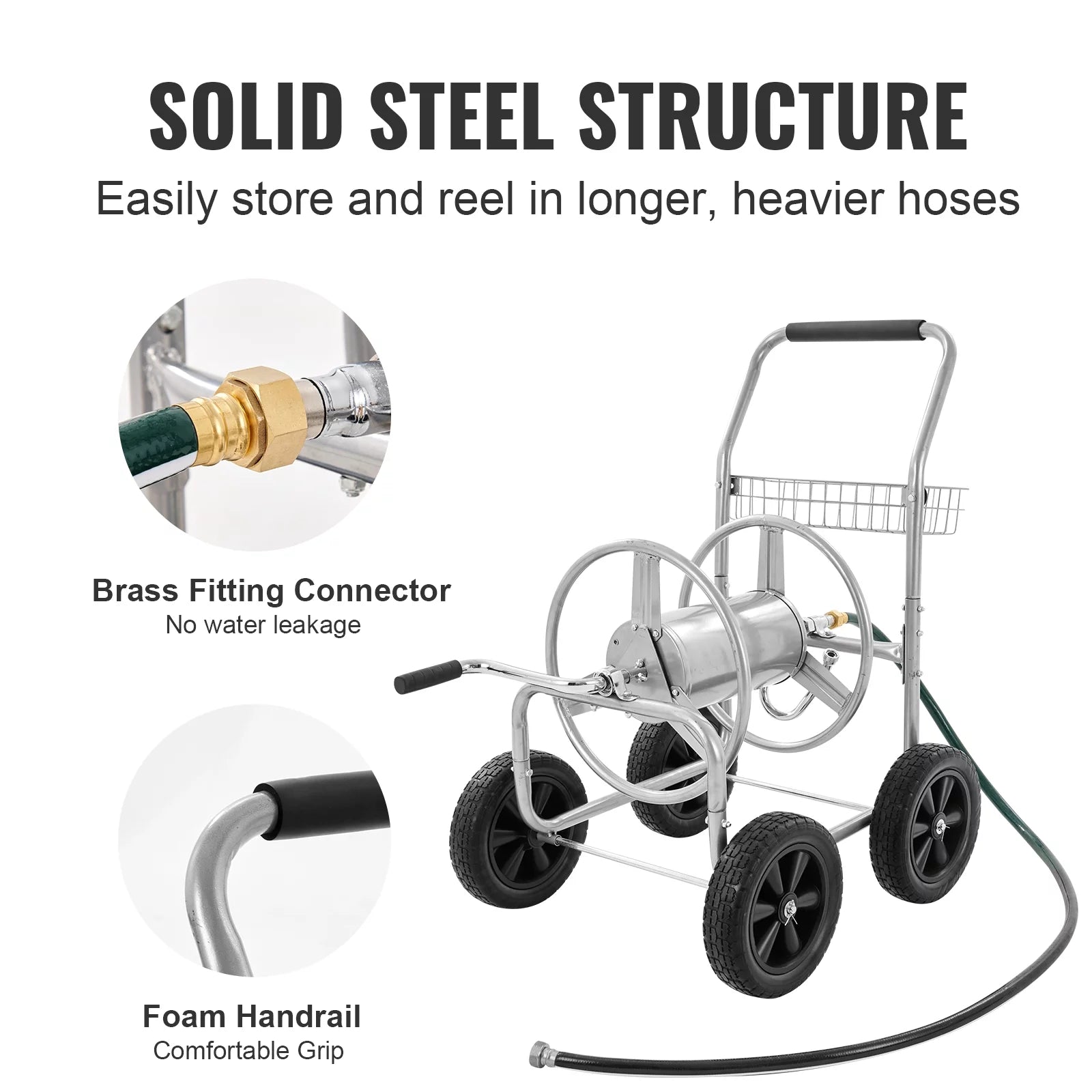 Metal Hose Reel Cart with Wheels, 250ft Capacity a7