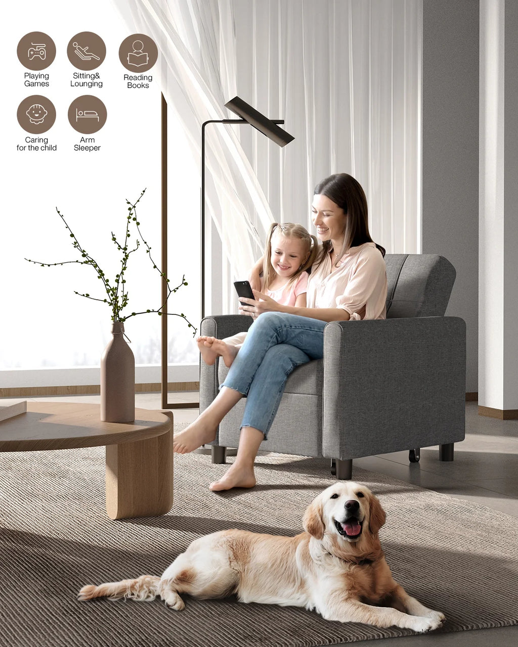 Sofa Bed Convertible Chair Grey k7m