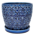 Trendspot Mediterranean 10" Round Blue Ceramic Planter