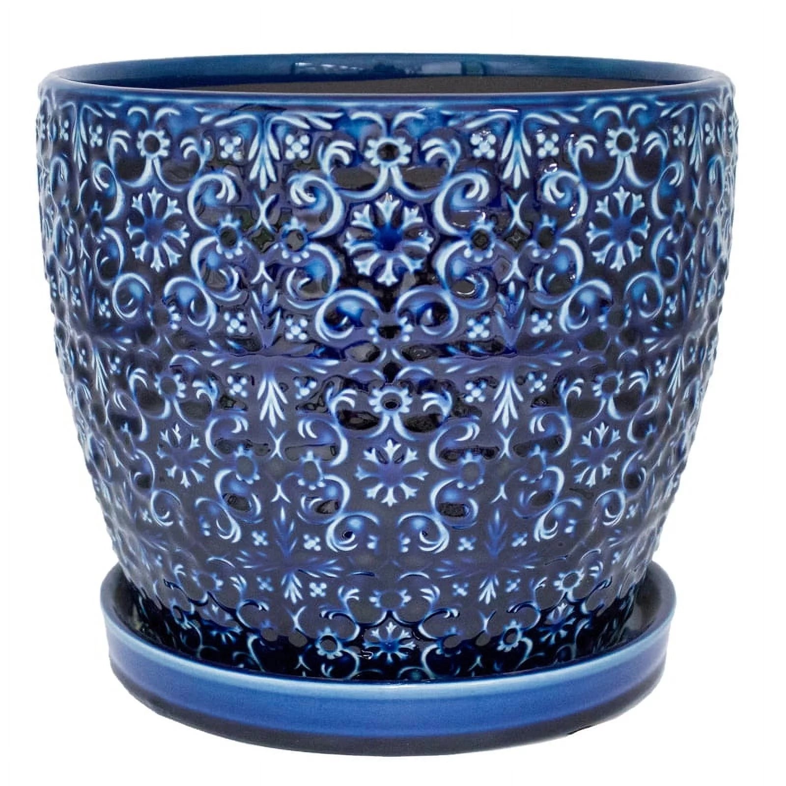 Trendspot Mediterranean 10" Round Blue Ceramic Planter