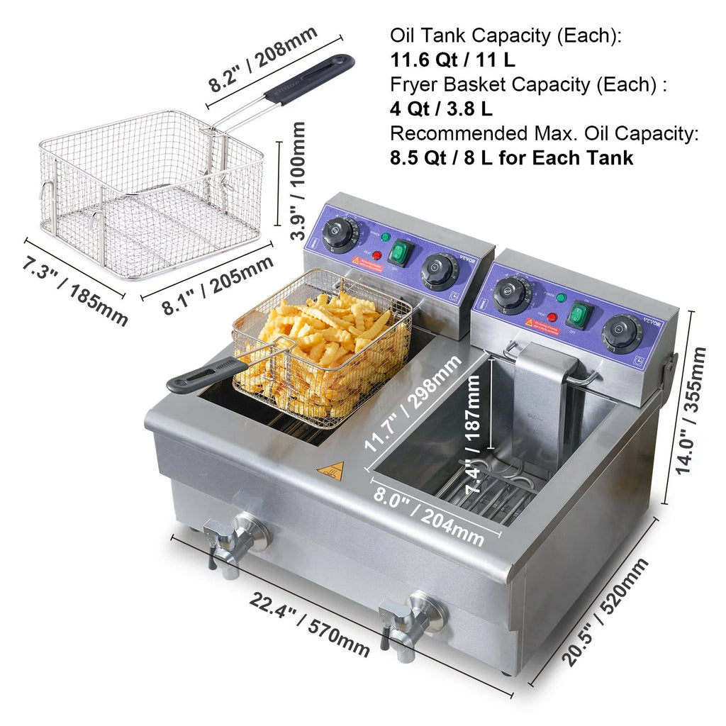 Electric Deep Fryer Dual Tank 3000W a7
