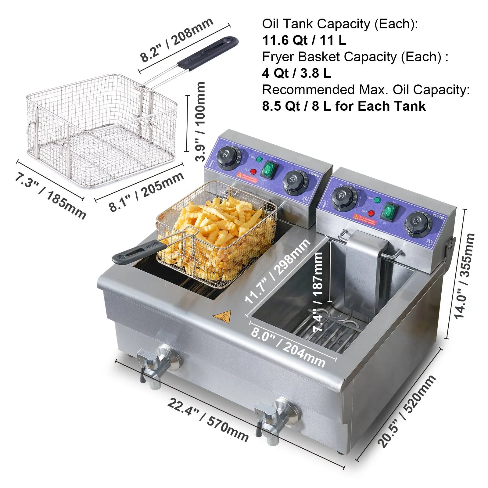 Electric Deep Fryer Dual Tank 3000W a7