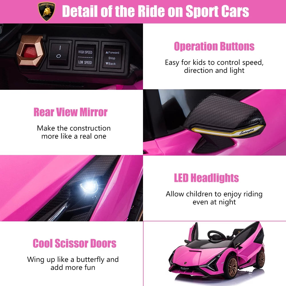 Ride on Sports Car with Remote Control, 12V Electric Car for Kids, LED Headlights, Pink k7