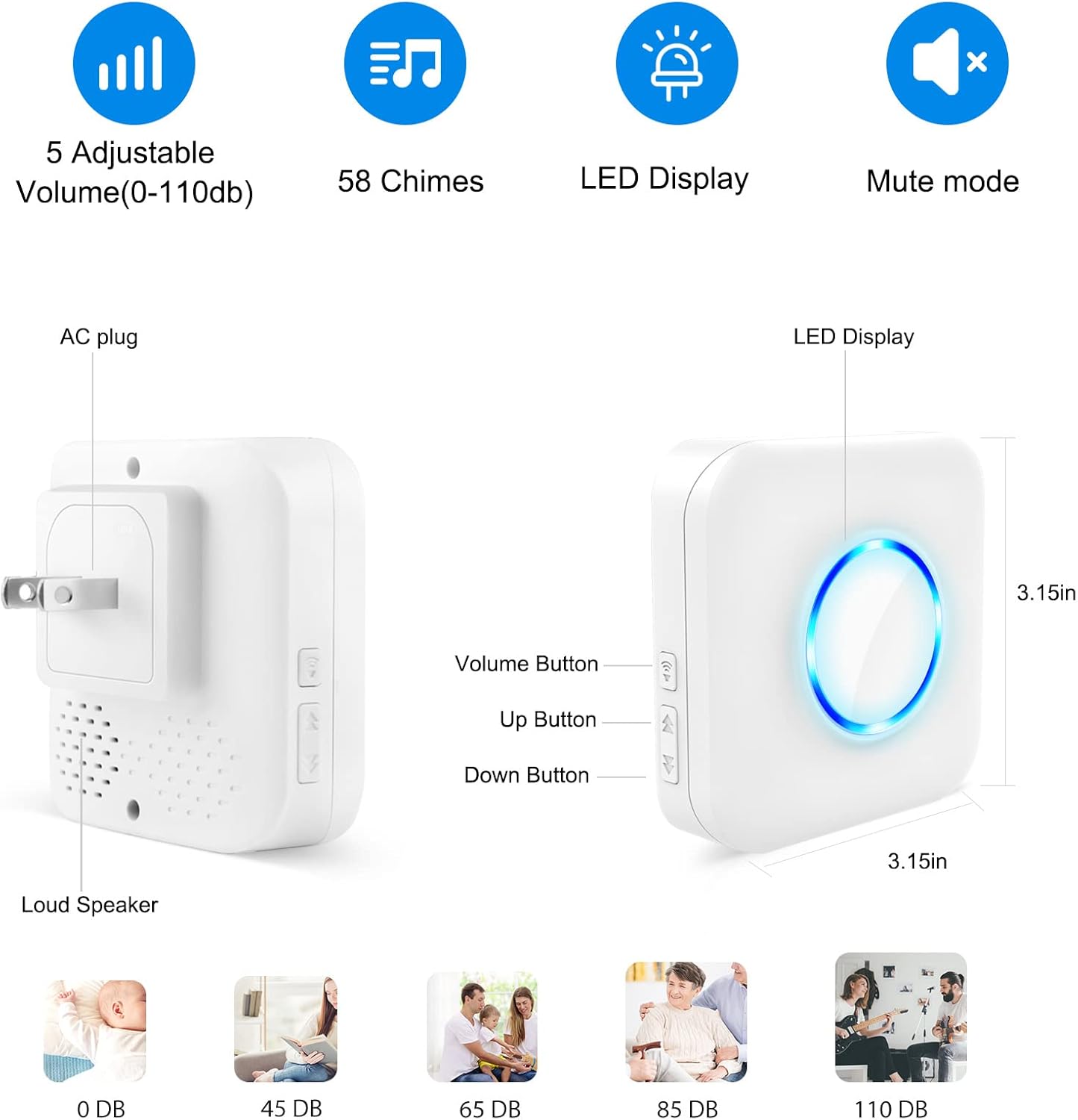 Caregiver Pager for Elderly SOS Call Button Waterproof Alarm7k