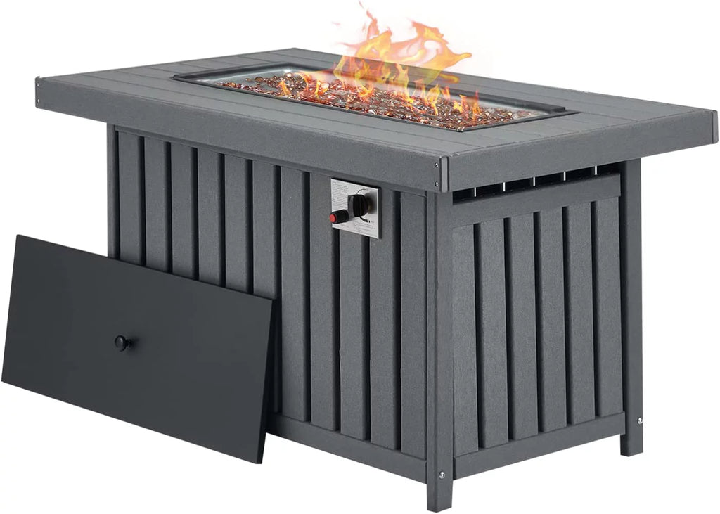 Propane Fire Pit Table with Lid and Fire Glass, 43 Inch, Gray k7p
