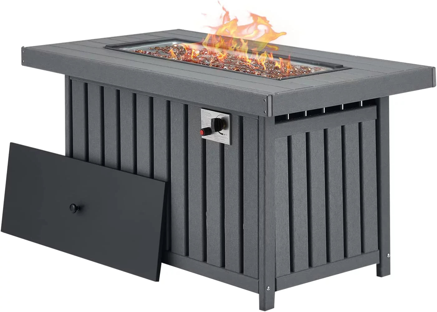 Propane Fire Pit Table with Lid and Fire Glass, 43 Inch, Gray k7p