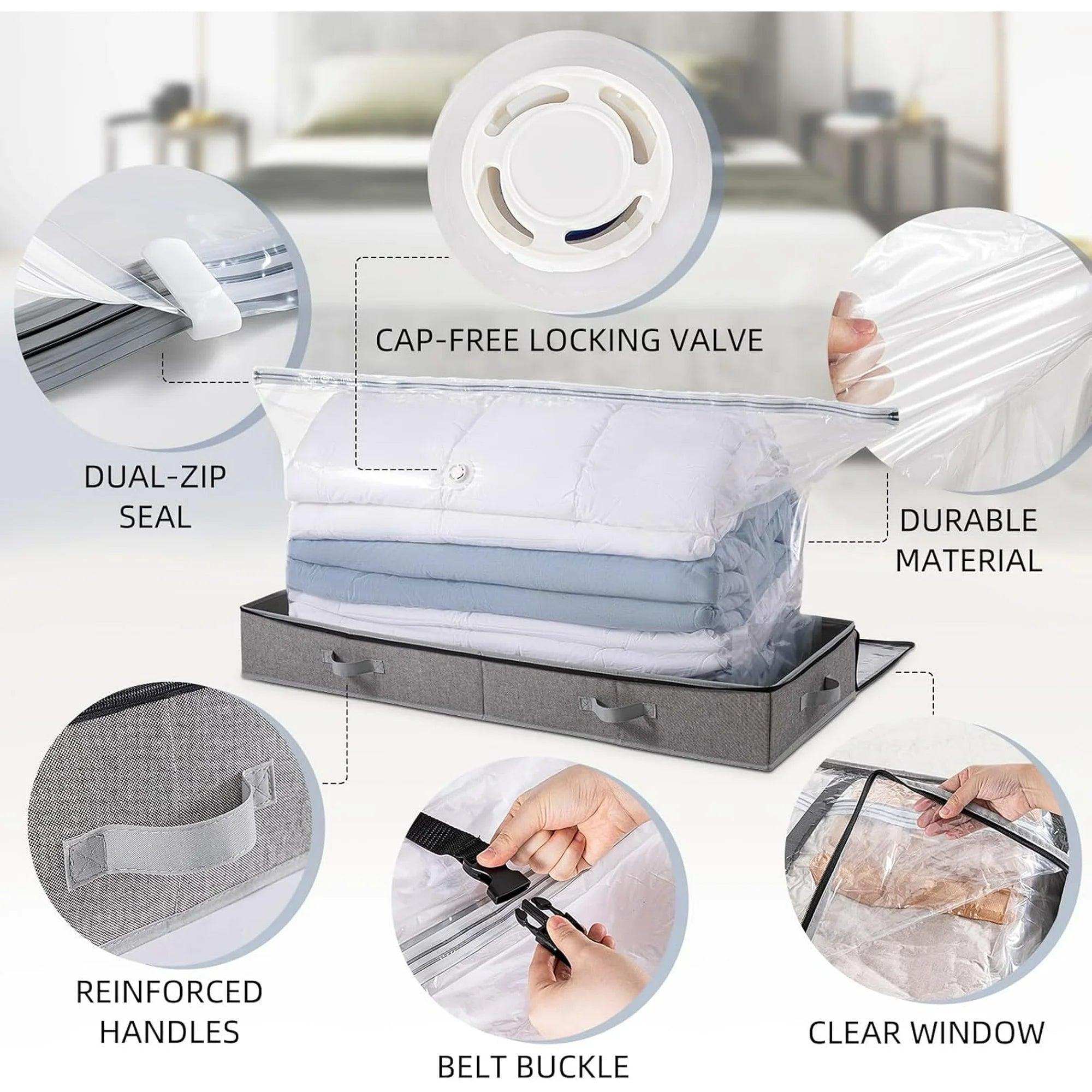 Under Bed Storage Container for Quilts Blankets Foldable Large Capacity 7a
