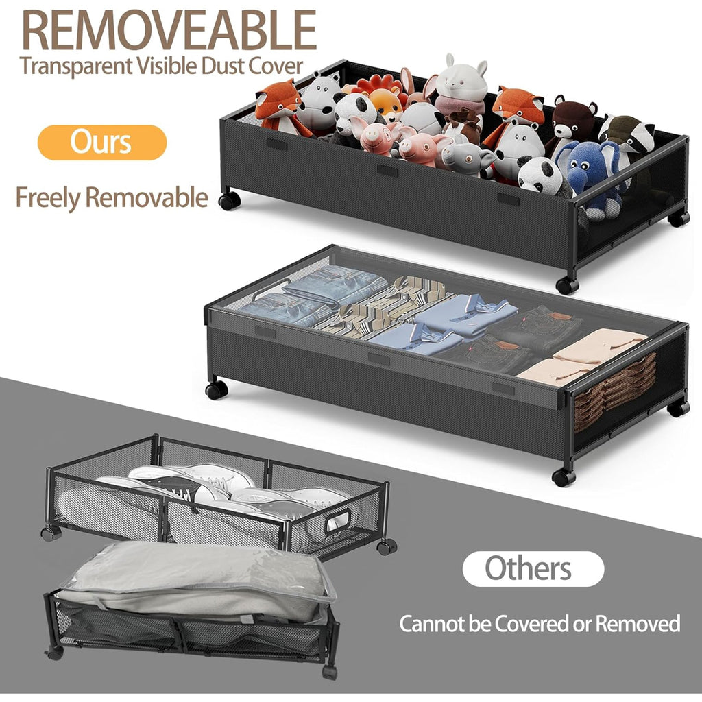 Under Bed Storage with Wheels 2 Pack Rolling Drawer for Clothes a7
