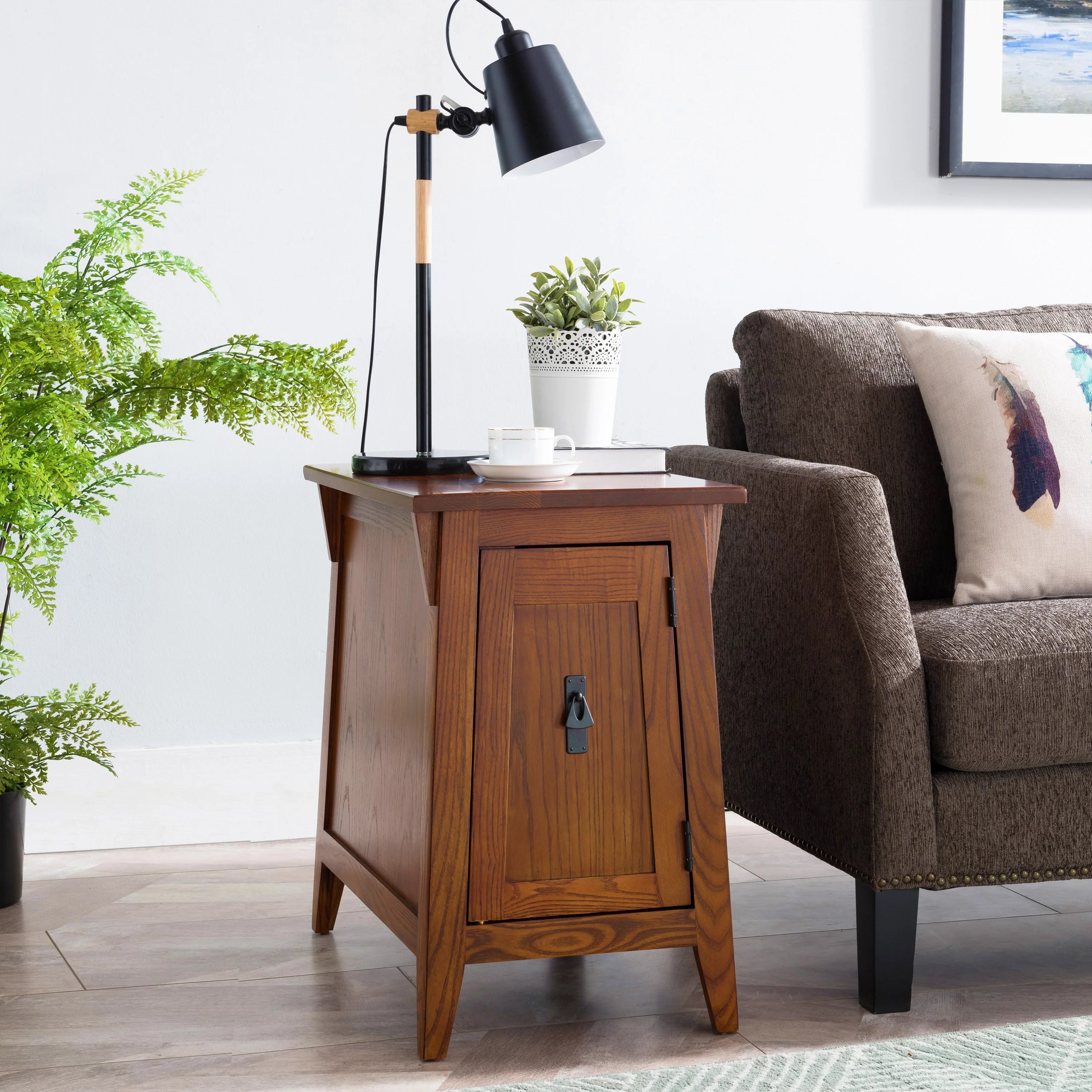 Solid Wood End Table with Storage Shelf for Living Room Bedroom Printer Stand k7m