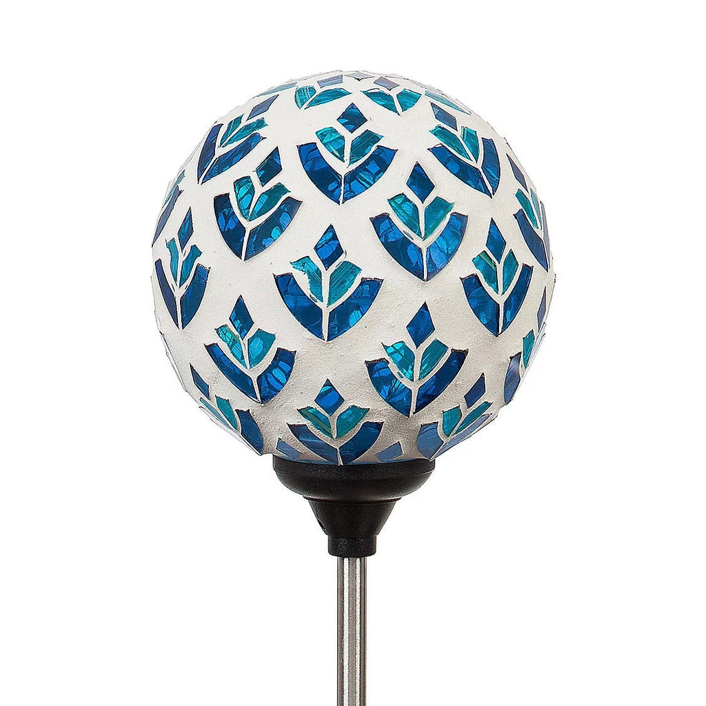 Solar Mosaic Globe Garden Stakes Peacork Blue k7