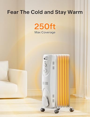 Oil Filled Radiator Heater Indoor Use 1500W Quiet 3 Heat Settings Black k7