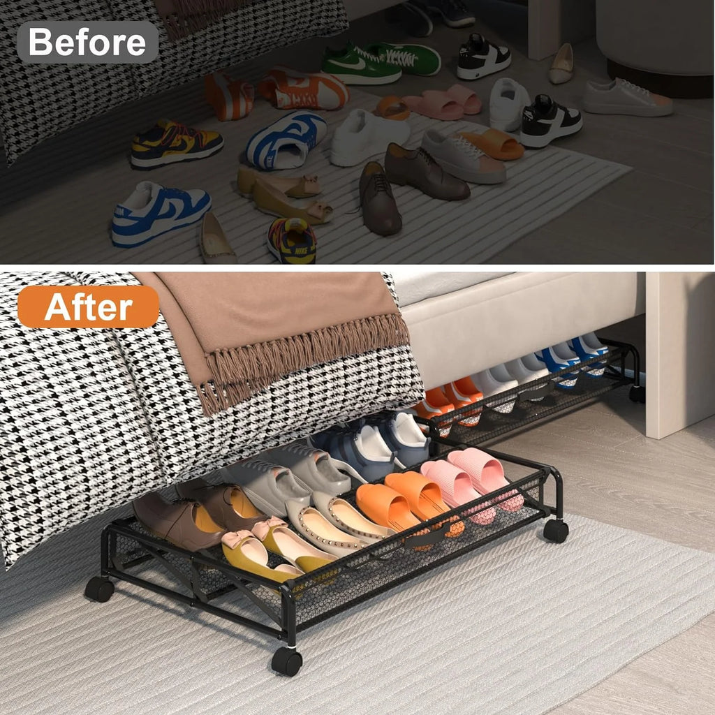 Under Bed Shoes Storage 2 Pack Rolling Containers with Wheels a7