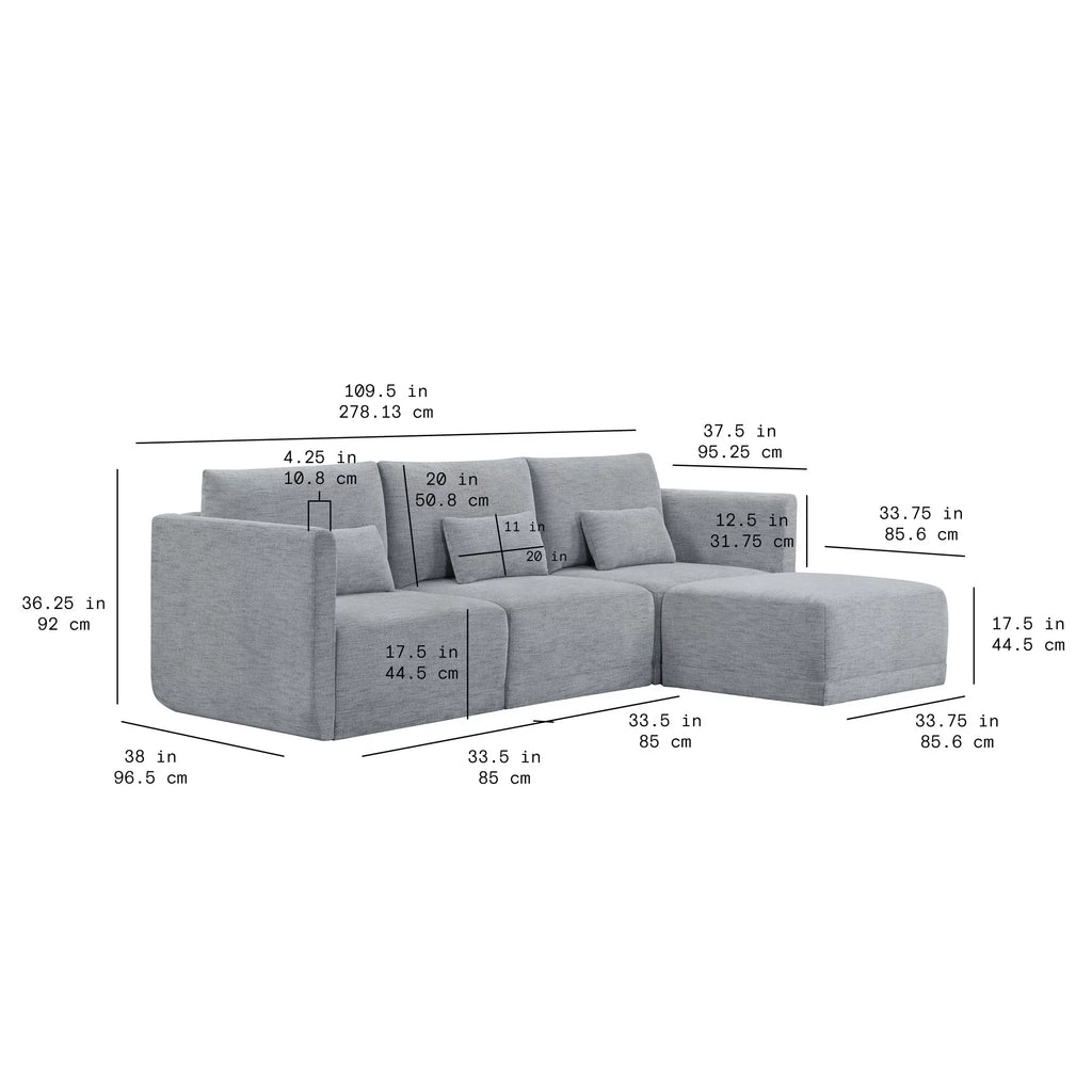Modular Sectional Sofa with Ottoman Gray Fabric k7