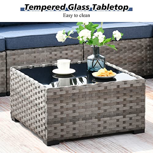 Outdoor Patio Sectional Sofa Set with Swivel Rocking Chair, 8 Piece Modern Wicker Couch a7