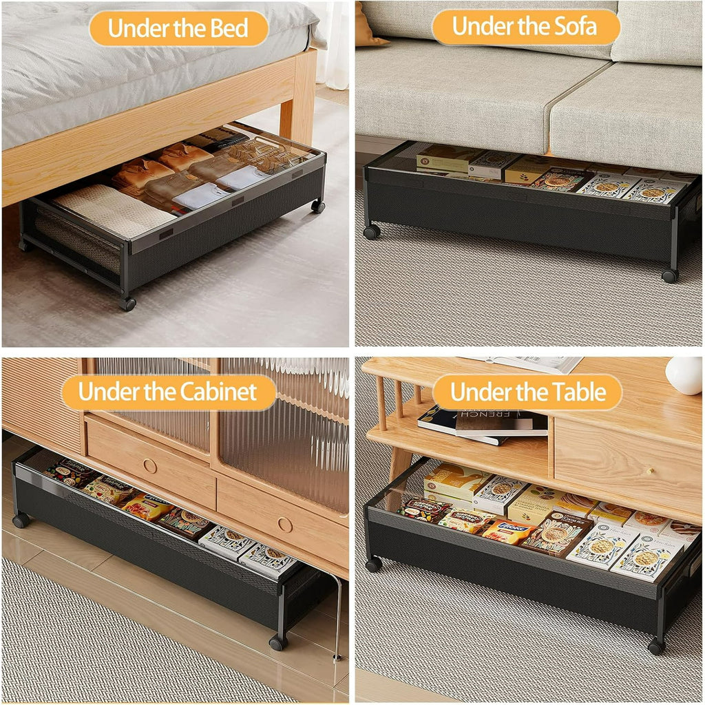Under Bed Storage with Wheels 2 Pack Rolling Drawer for Clothes a7