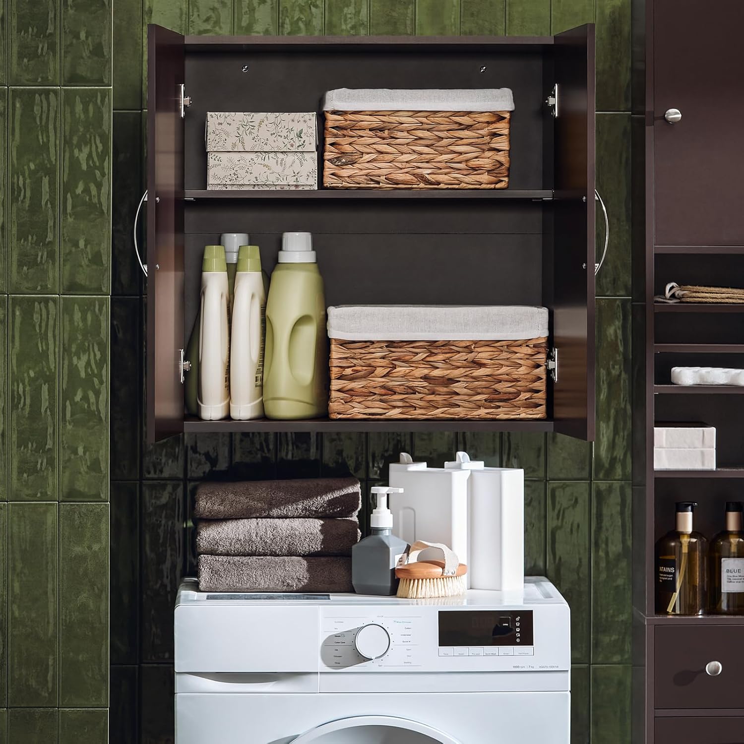 Laundry Hamper Cabinet with 2 Drawers and Wall Cabinet k7p