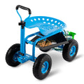 Rolling Garden Tool Cart with Seat Heavy Duty Scooter with Handle and Storage for Seniors Garden Cart on Wheel,Blue