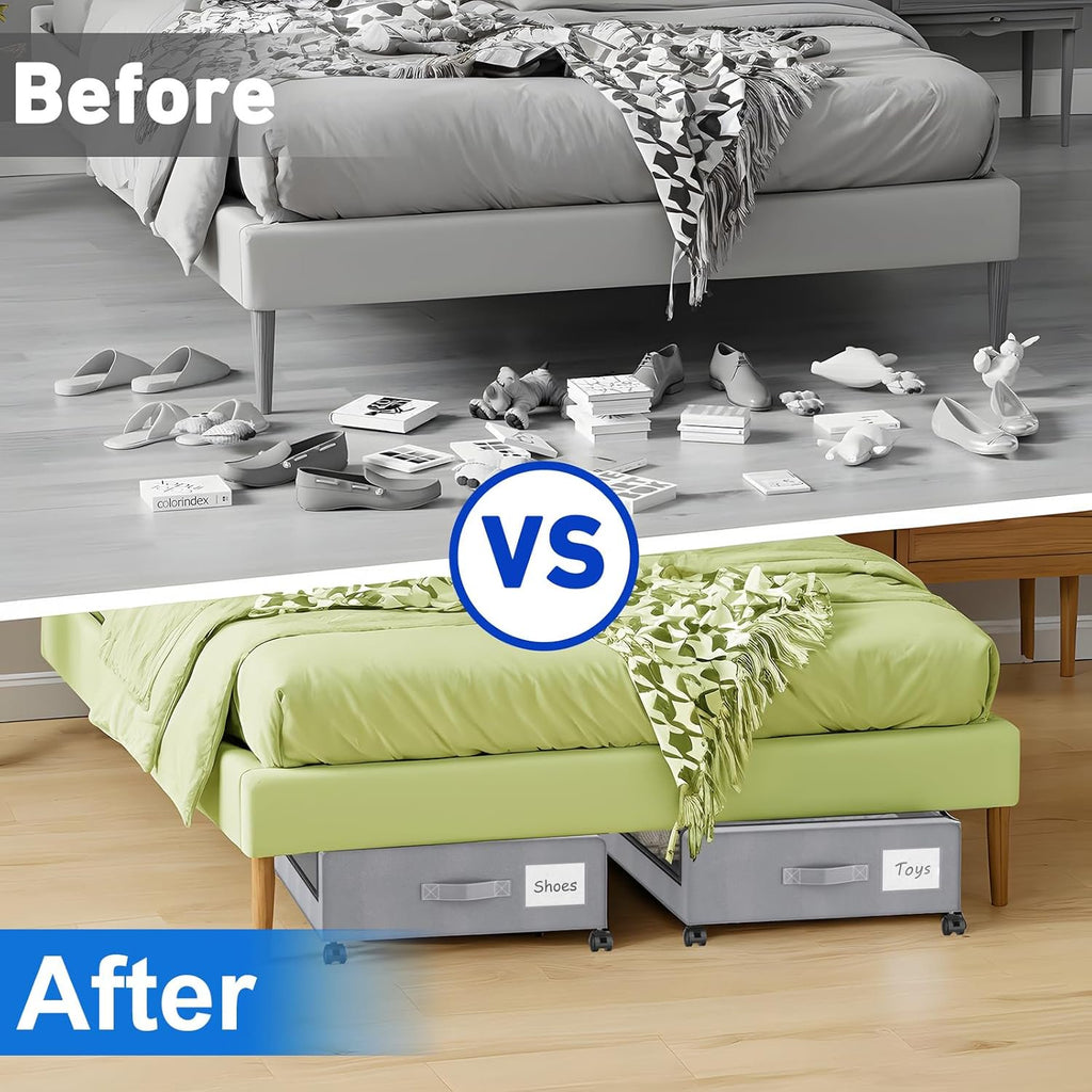 Under Bed Storage Containers with Wheels and Clear Lids, 4-Pack Gray k7