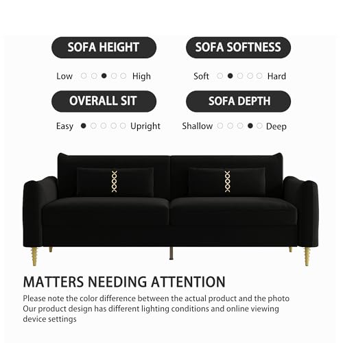 85 in 3-Seat Velvet Couch with Solid Wood Frame and Pillows 7k