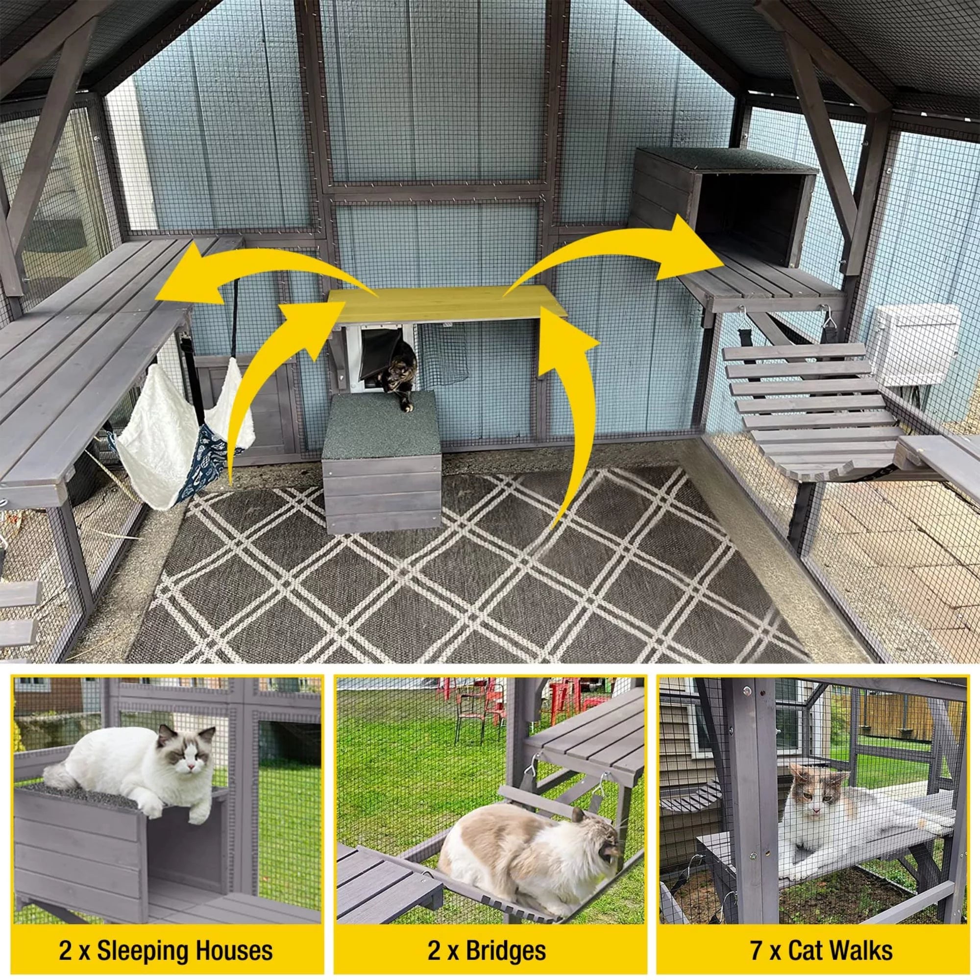 Outdoor Catio Enclosure with Bridges and Platforms f7