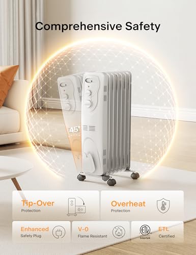 Oil Filled Radiator Heater Indoor Use 1500W Quiet 3 Heat Settings Black k7