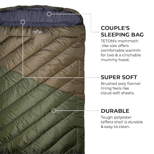 Mammoth Double Sleeping Bag for Camping Hunting Base Camp with Compression Sack k7