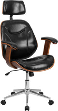 Flash Furniture High Back Black LeatherSoft Executive Ergonomic Wood Swivel Office Chair with Arms