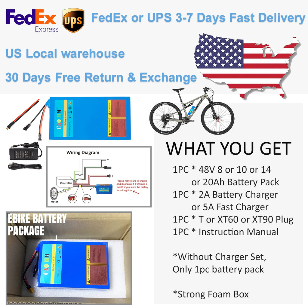 Ebike Battery 48V 20Ah Lithium with Charger XT90 k7p