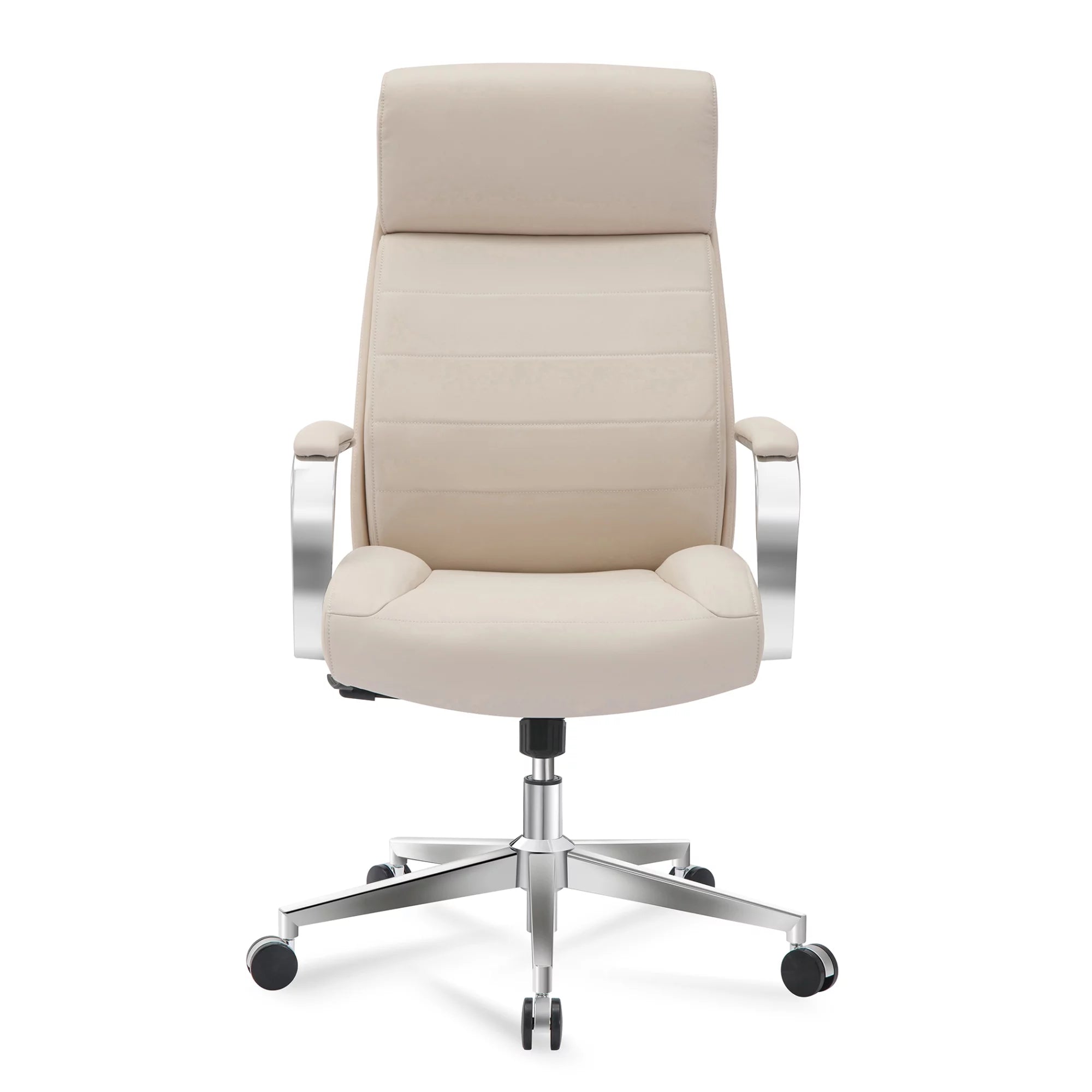 Modern Comfort Vegan Leather High-Back Executive Office Chair Sand Chrome b7k