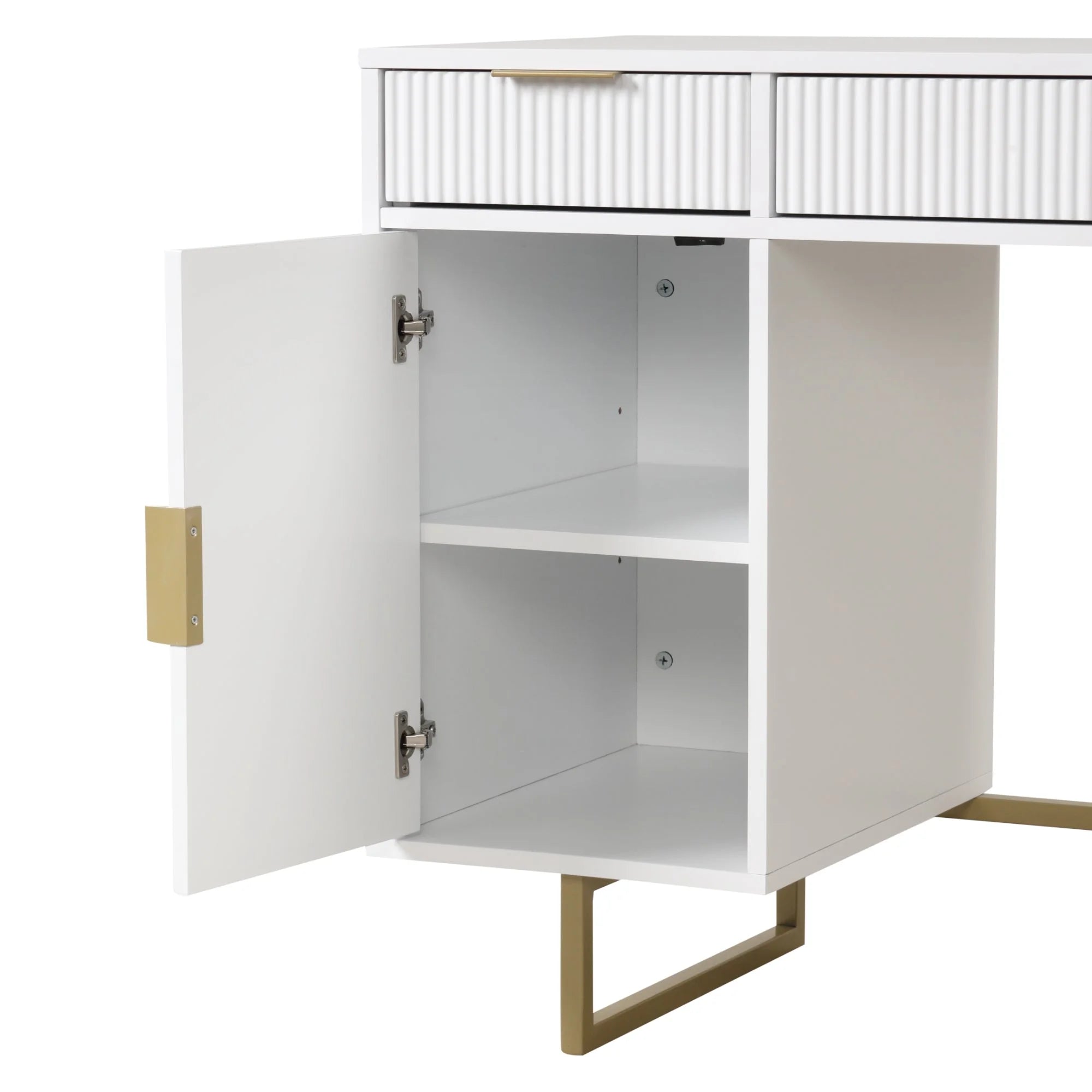 White Modern Computer Desk with Drawers and Cabinet Storage a7k