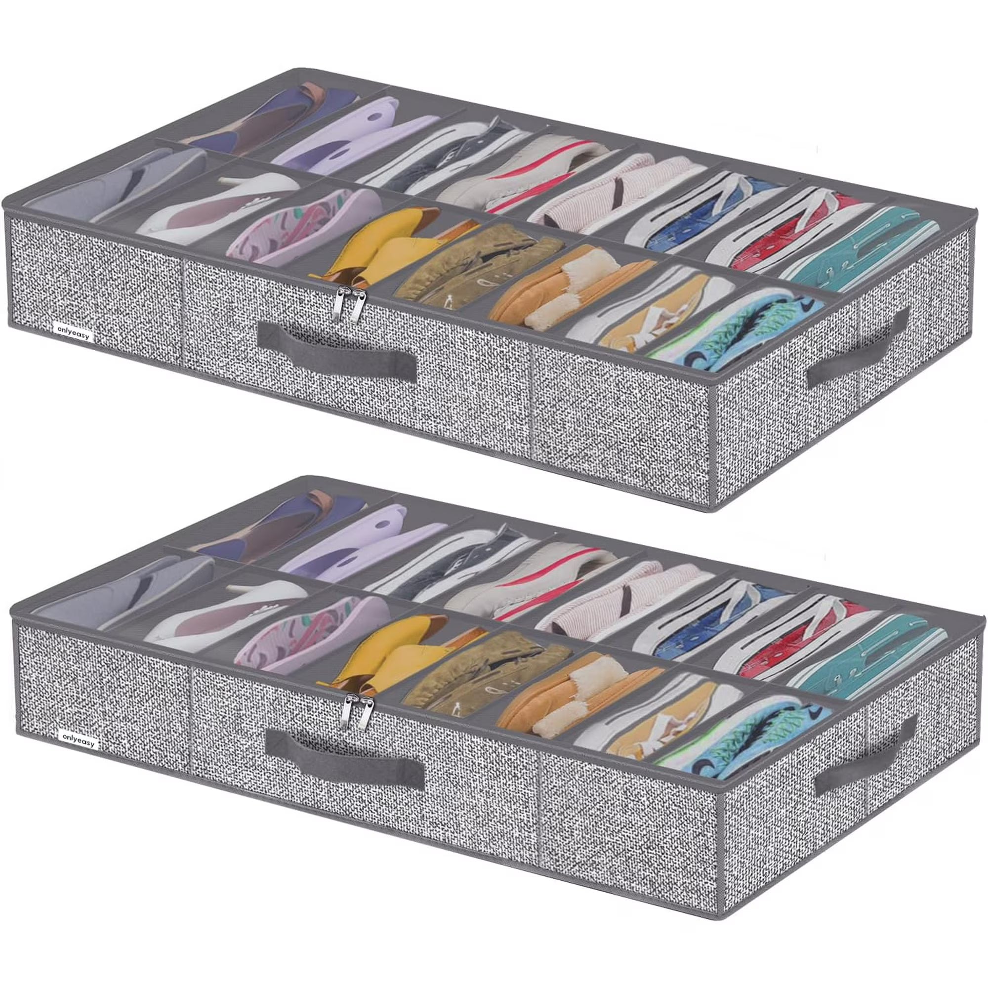 Sturdy Under Bed Shoe Storage Organizer, Set of 2, Fit 12 to 24 Pairs, Underbed Shoes Closet Storage Solution with Clear Window