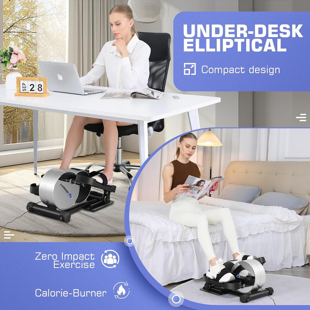 Under Desk Elliptical Seated Foot Pedal Exerciser with App and LCD Display q7m