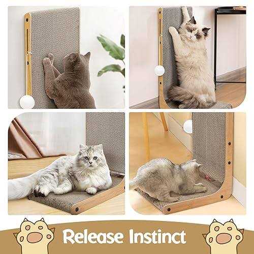 Cat Scratcher L-Shaped Scratching Pad with Toy Balls a7