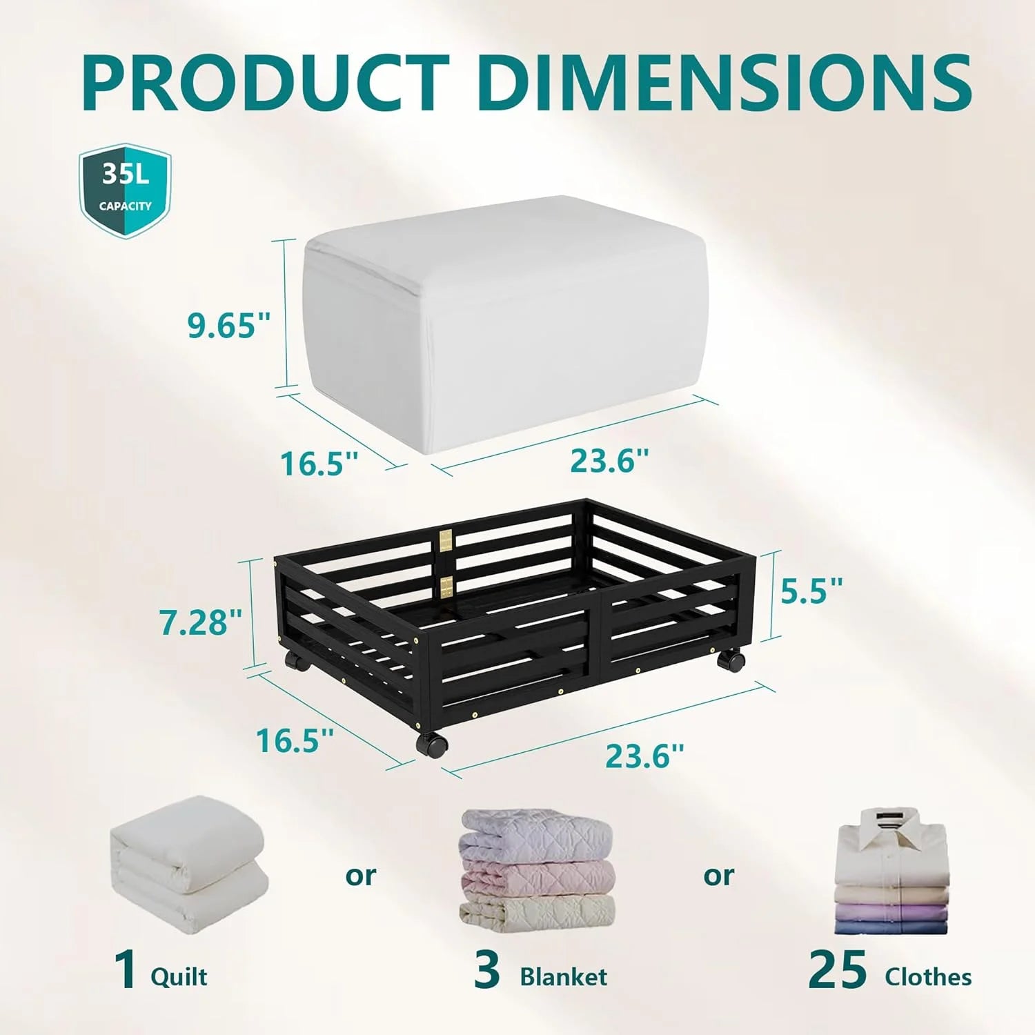 Bamboo Under Bed Storage Containers with Wheels and Dust Bag 2 Pack k7